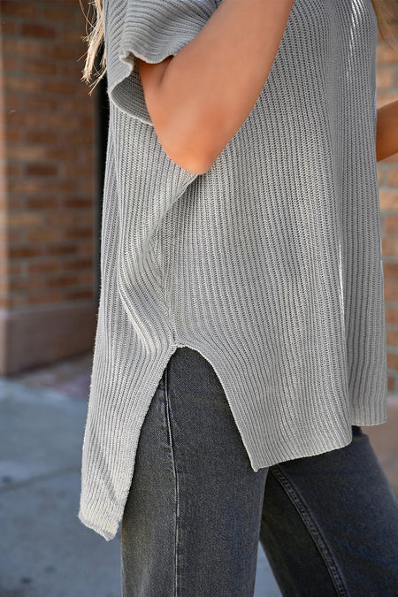 Short Sleeve Side Slit Oversized Sweater