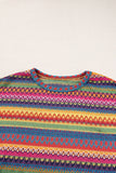 Multicolor Jacquard Geo Long Sleeve T Shirt