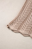 Pale Khaki Scalloped Hem V Neck Crochet Knit Vest