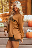 Sequin Happy Halloween Graphic Notched Neck Long Sleeve Loose Top