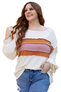 Corded Exposed Seam Knit Patchwork Drop Sleeve Top