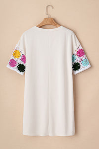 Floral Crochet Splicing Sleeve T Shirt Dress
