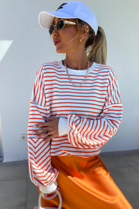 Stripe Drop Shoulder Crew Neck Loose Sweatshirt