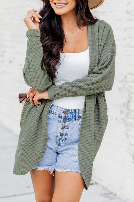 Waffle Knit Open Front Cardigan