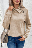 Asymmetric Buttons Detail High Neck Textured Sweatshirt