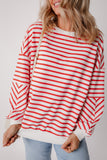 Stripe Drop Shoulder Crew Neck Loose Sweatshirt