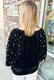 Pearl Beaded Half Sleeve Velvet Top