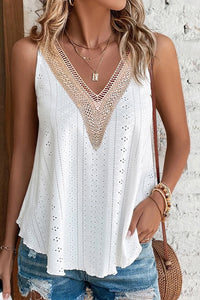 Lace Crochet Splicing V Neck Loose Fit Tank Top