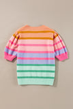 Colorful Stripe Bubble Short Sleeve Sweater