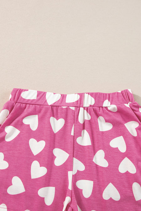 Valentine Heart Shape Print Long Sleeve Top Shorts Lounge Set