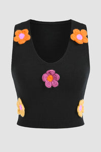 3D Flower Decor Cropped Sweater Vest
