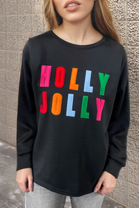 Chenille Holly Jolly Graphic Long Sleeve Top