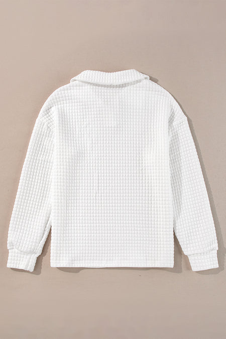 Quilted Texture Sporty Collared Long Sleeve Top