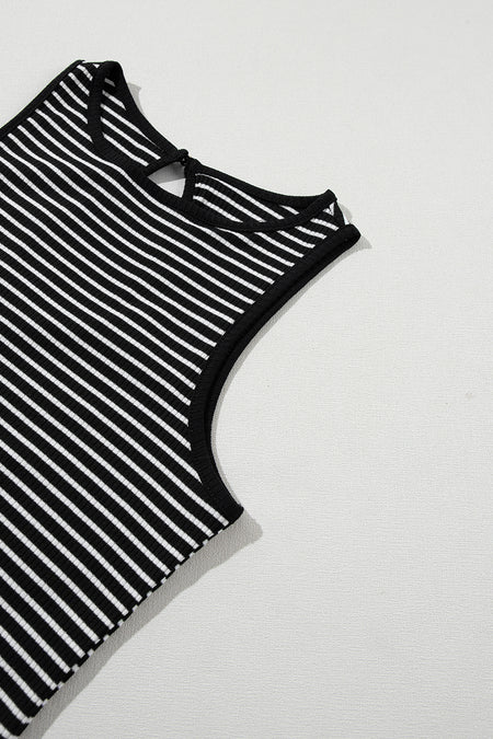 Striped Print Ribbed Knit Sleeveless Top