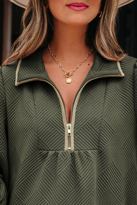 Quarter Zip Textured Mini Dress