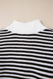 Stripe Zip up Collar Drop Shoulder Sweater