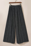 White Striped Printed Slit Wide Leg High Waist Pants