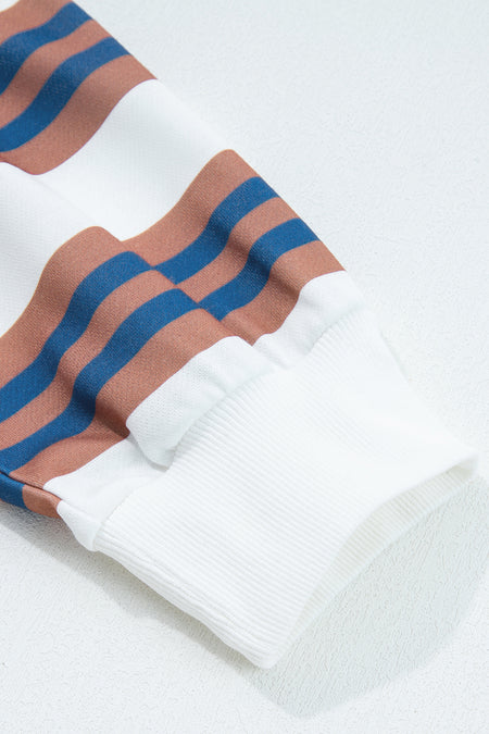 Brown Stripe Crew Neck Drop Shoulder Pullover Sweatshirt