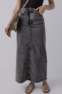 Raw Hem Back Split High Waist Long Skirt