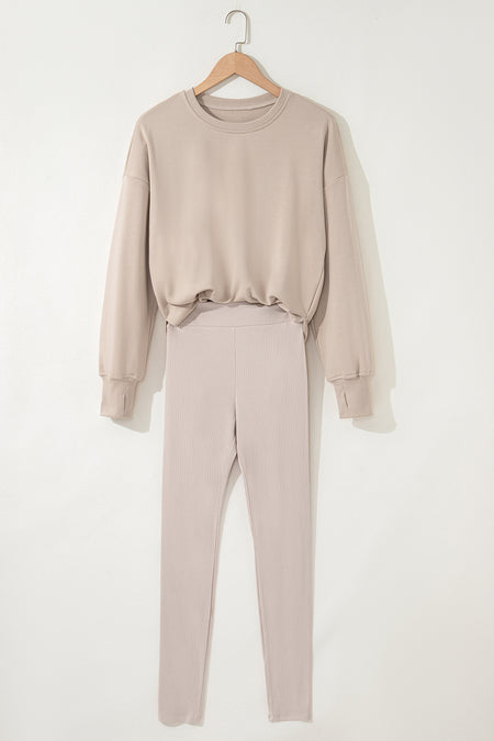 Oversize Slit Sweatshirt Ribbed Leggings Set