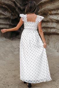 Polka Dot Flutter Sleeve Square Neck Smocked Maxi Dress