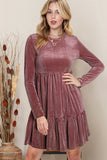 Long Sleeve Tiered Ribbed Velvet Dress