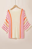 White Striped Detail Wide Sleeve Lightweight Knitted Sweater