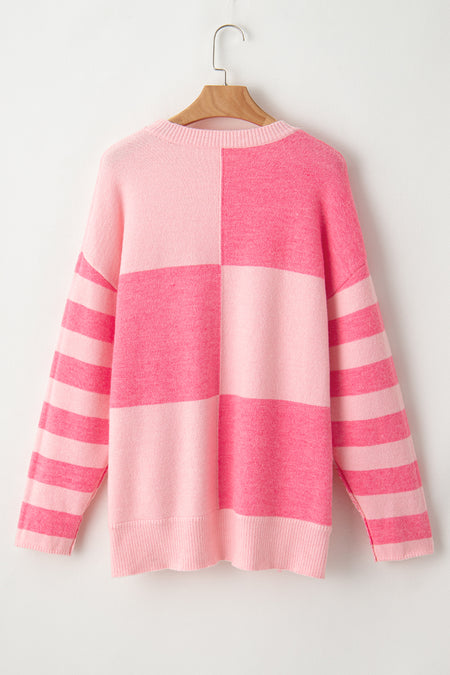 Colorblock Striped High Low Loose Sweater