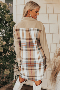 Plaid Patchwork Long Sleeve Shirt Mini Dress