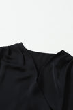 Black Solid Surplice Neck Shirred Cuffs Draped Blouse