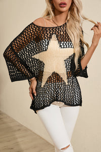 Star Graphic Crochet Knitted Summer Sweater Top