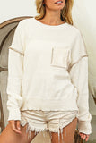 Exposed Stitching Chest Pocket Drop Shoulder Sweater