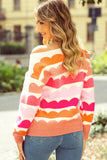 Wave Striped Balloon Sleeve Drop Shoulder Sweater