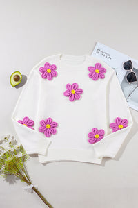 Floral Crochet Chunky Knit Sweater