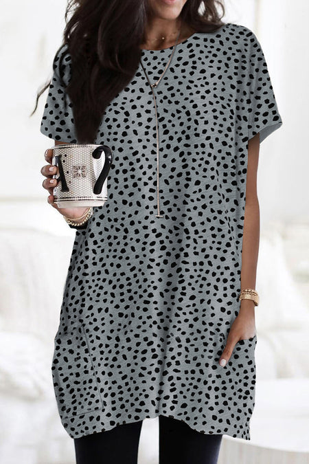 Leopard Print Side Pockets Tunic Top