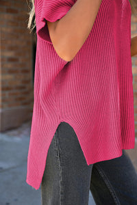 Short Sleeve Side Slit Oversized Sweater