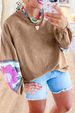 Flower Patchwork Raglan Sleeve Exposed Seam Oversized Top