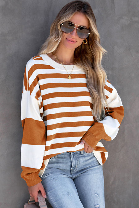 Stripe Drop Shoulder Striped Pullover Sweatshirt