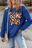 Chenille Checkered Game Day Graphic Drop Shoulder Corded Sweatshirt