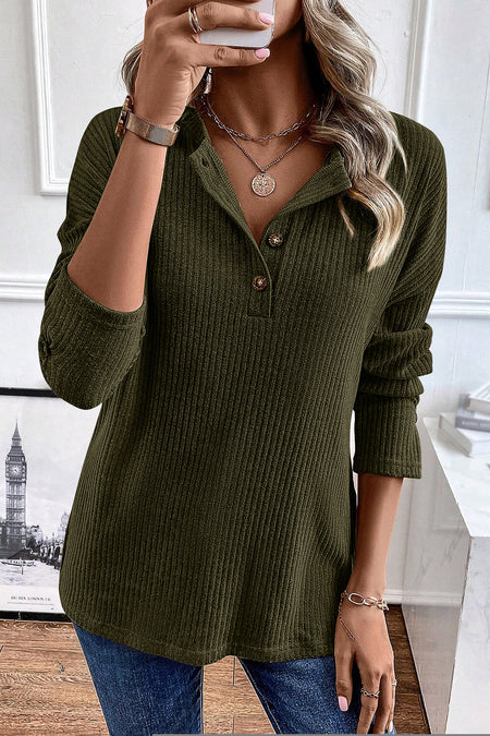 Rib Textured Henley Knit Top