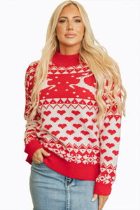 Merry Christmas Reindeer Heart Pattern High Neck Sweater