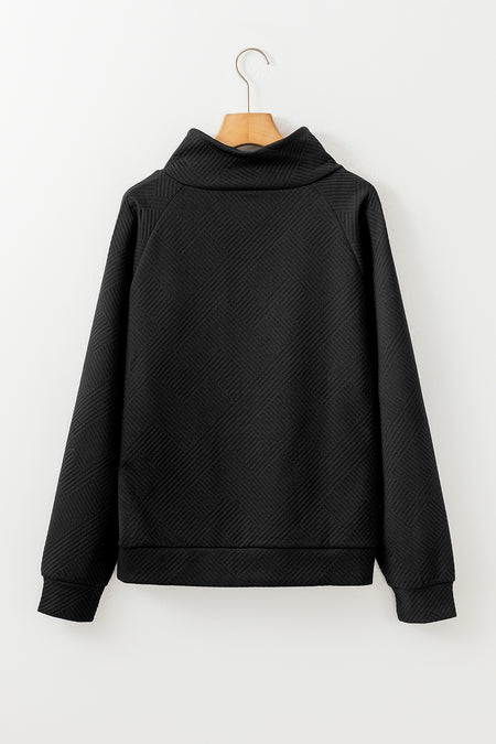 Asymmetric Buttons Detail High Neck Textured Sweatshirt