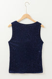 Sequined Deep V Neck Buttoned Tank Top