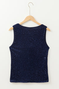 Sequined Deep V Neck Buttoned Tank Top