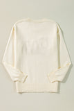 Boo Knitted Pattern Ribbed Edge Drop Shoulder Sweater