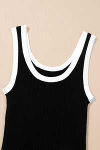 Colorblock Edge Ribbed Knit U Neck Tank Top