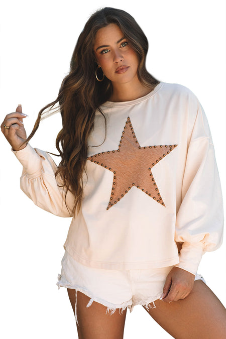 Studded Star Graphic Oversized Long Sleeve Top