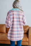 Plaid Print Color Block Collared Flap Pockets Loose Shacket