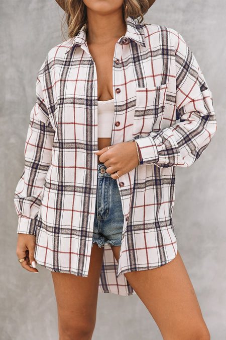 Oversized Plaid Pattern Shacket with Slits