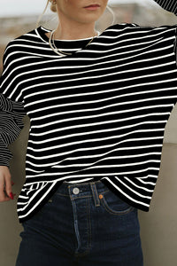 Striped Patchwork Loose Long Sleeve Tee